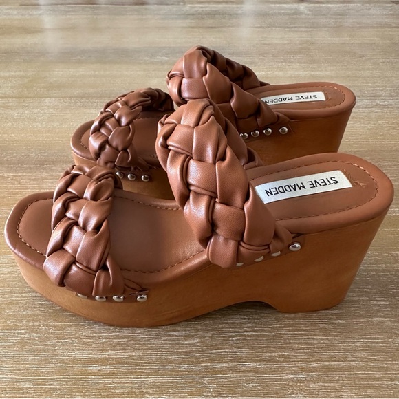 Steve Madden Cognac Brown Fauna Platform Clog Heels - Picture 3 of 8